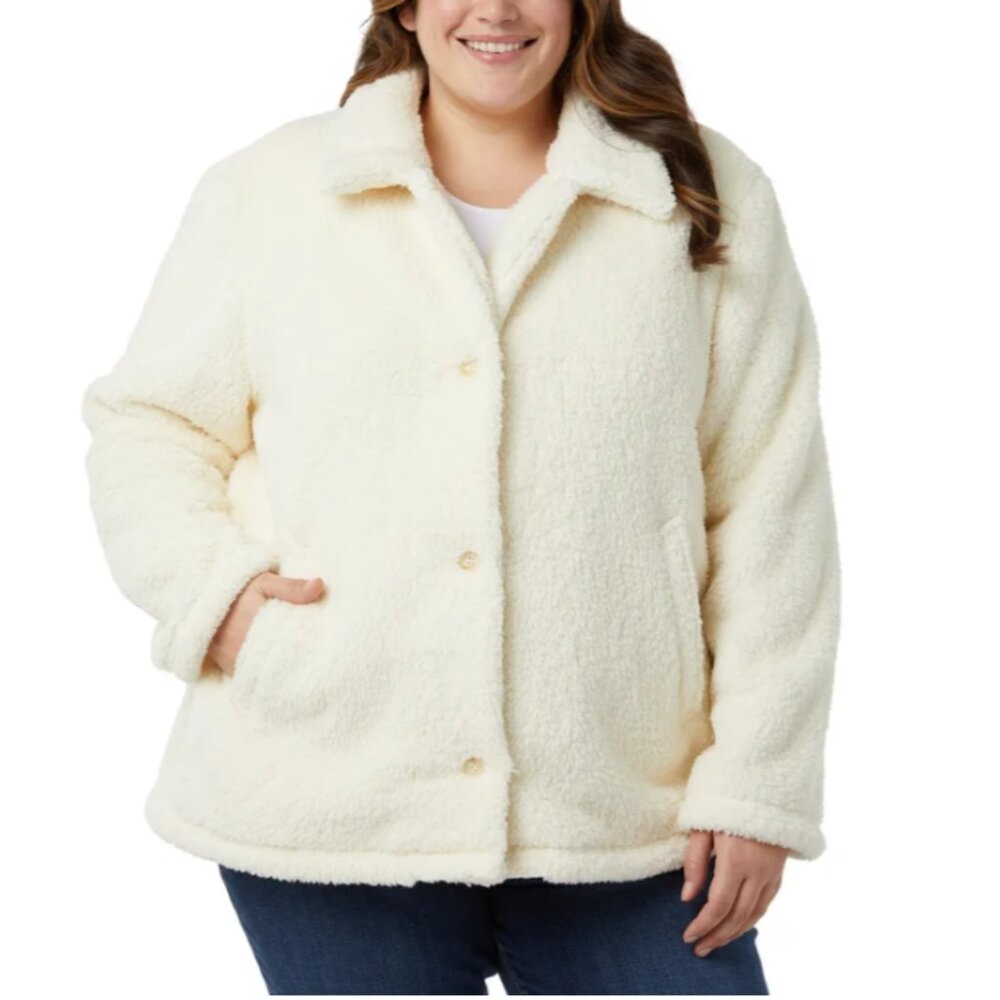 NWT 32 Degrees Women's Cozy Fleece Cream Button Front Jacket Size XXL